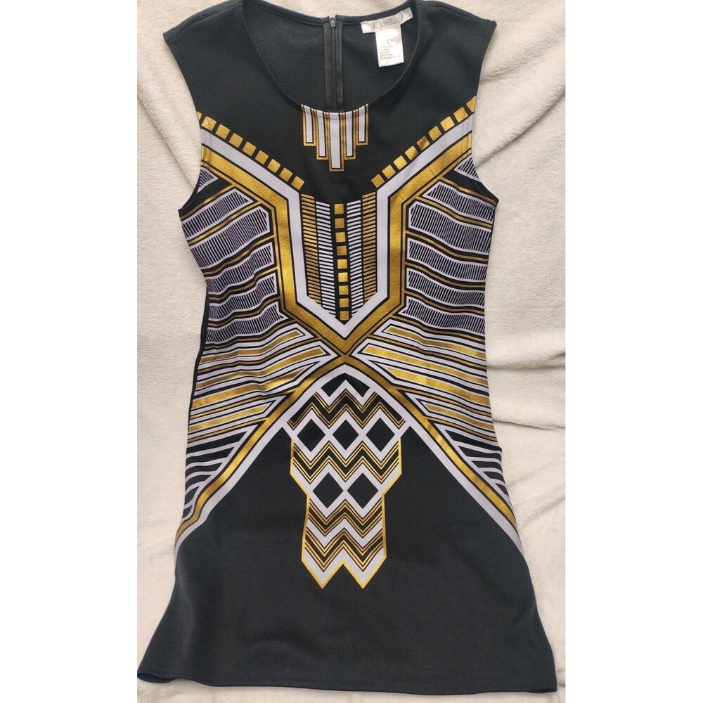K. Jordan Black Sleeveless Egyptian Dress Gold Geometric Women L